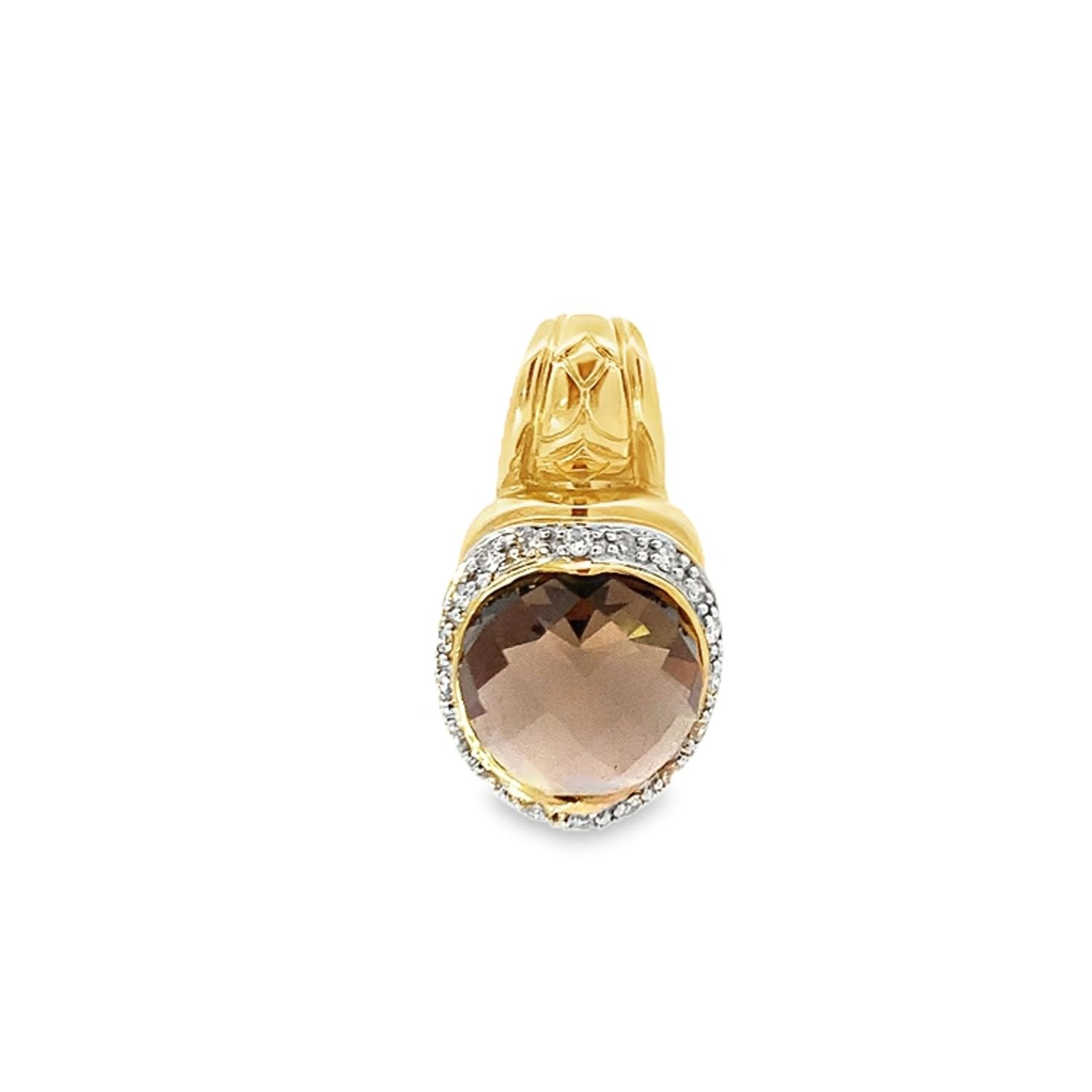 DIJE ORO AMARILLO TOPACIO AHUMADO CON DIAMANTES 14K