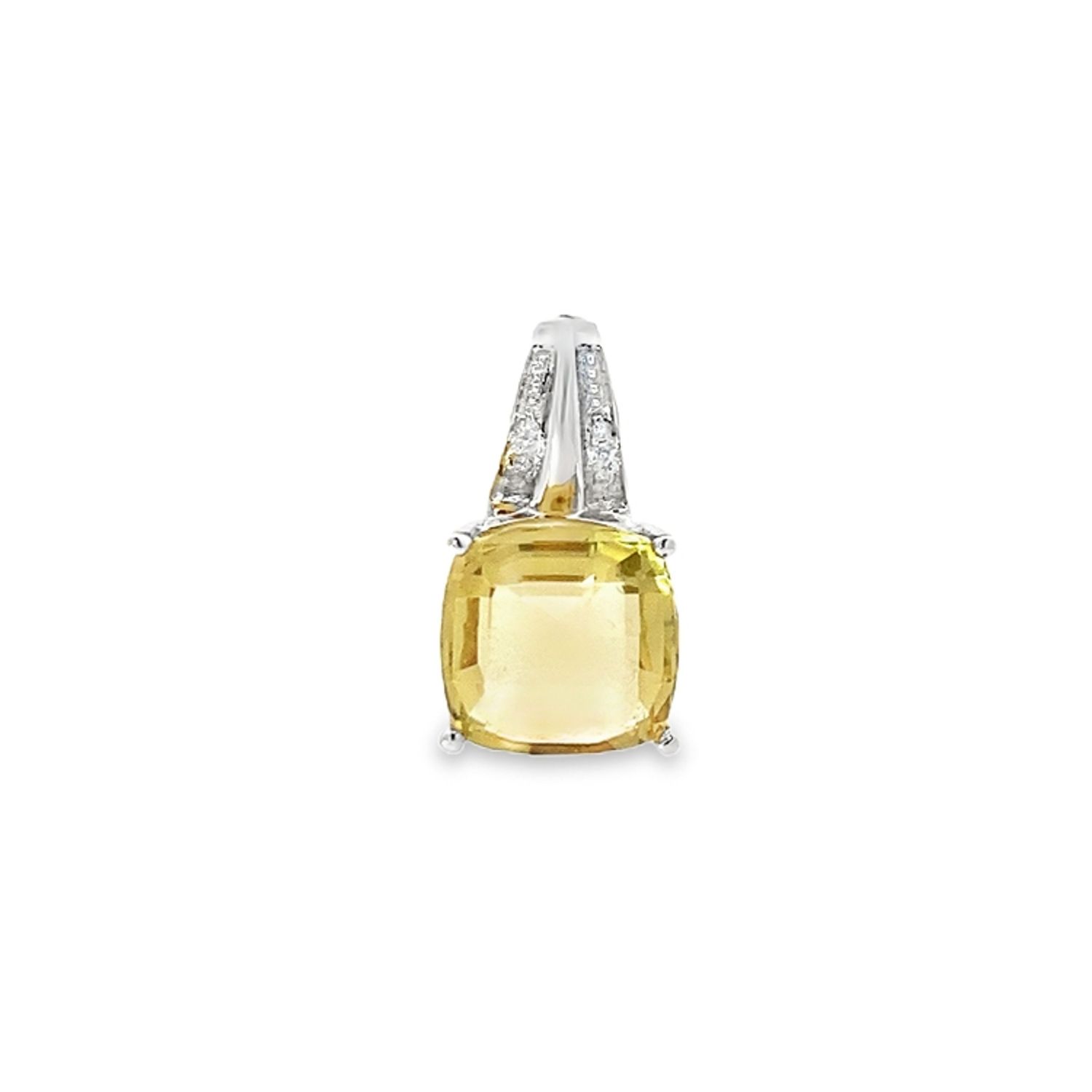 DIJE ORO BLANCO CUARZO LIMON Y DIAMANTES PAVET 14K