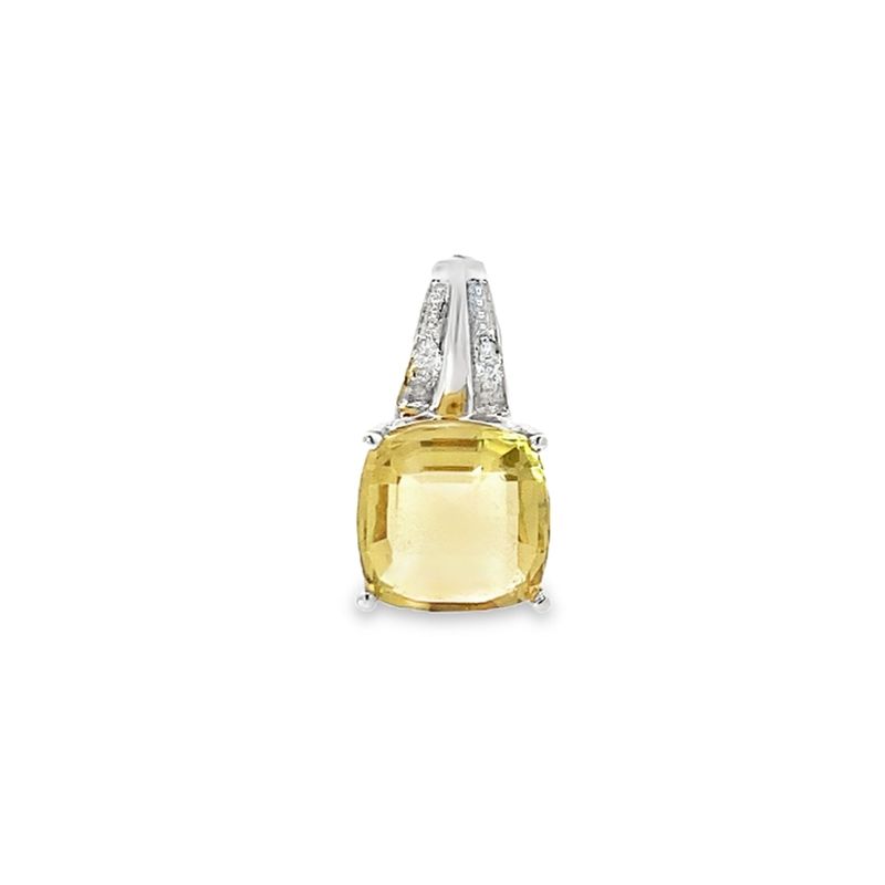 DIJE ORO BLANCO CUARZO LIMON Y DIAMANTES PAVET 14K