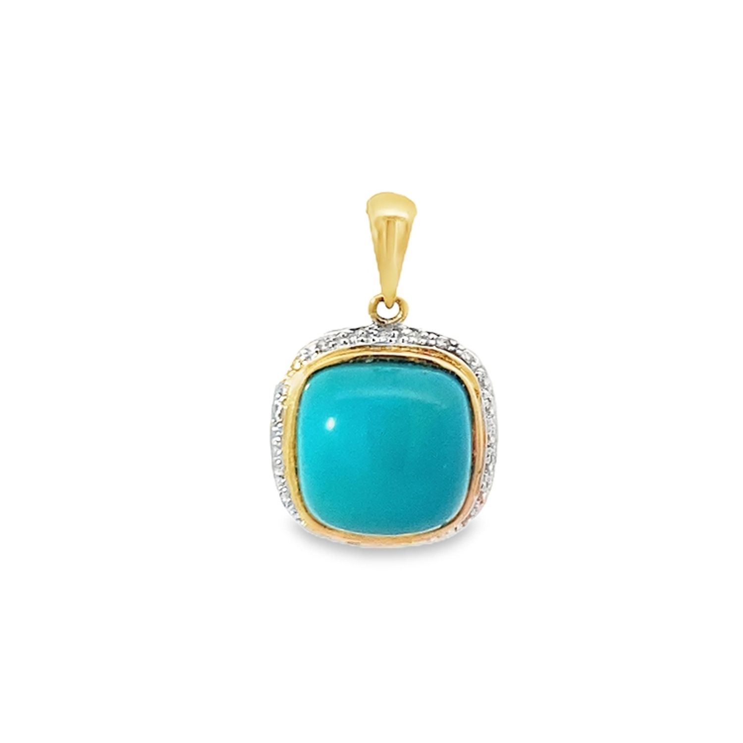 DIJE ORO AMARILLO CUADRADO TURQUESA DIAMANTES PAVET 14K