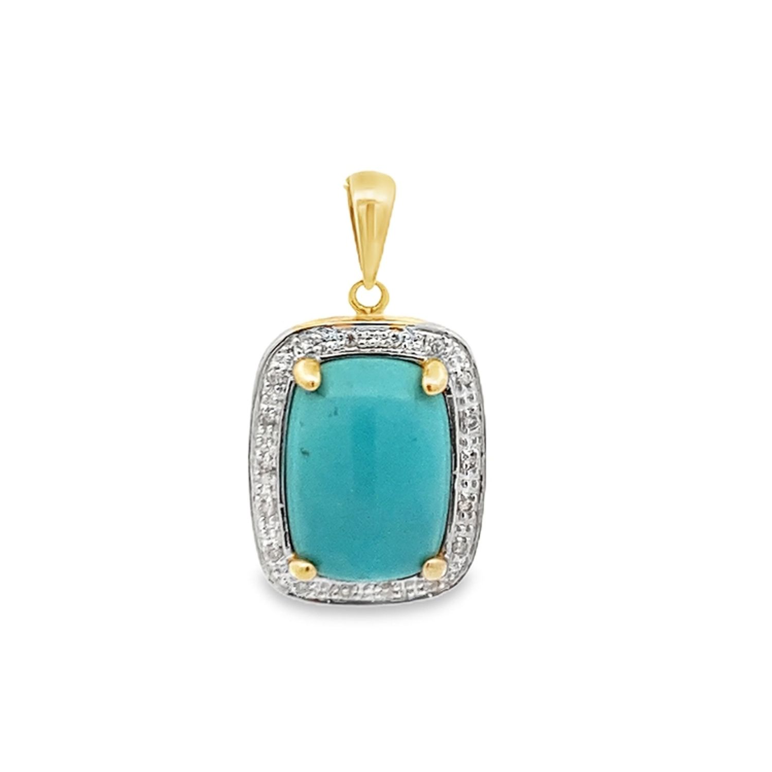DIJE ORO AMARILLO RECTANGULAR TURQUESA DIAMANTES 14K