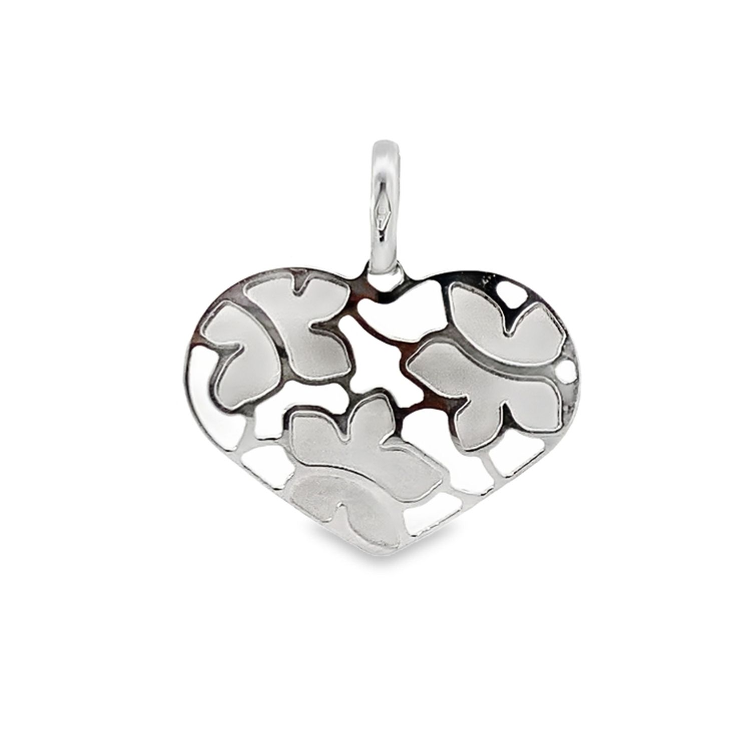 DIJE ORO BLANCO CORAZON LISO MATE Y BRILLO 14K