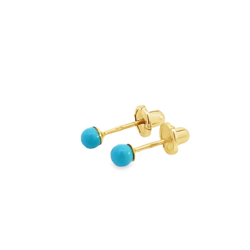ARETES ORO AMARILLO DORMILONA TURQUESA MINI 14K
