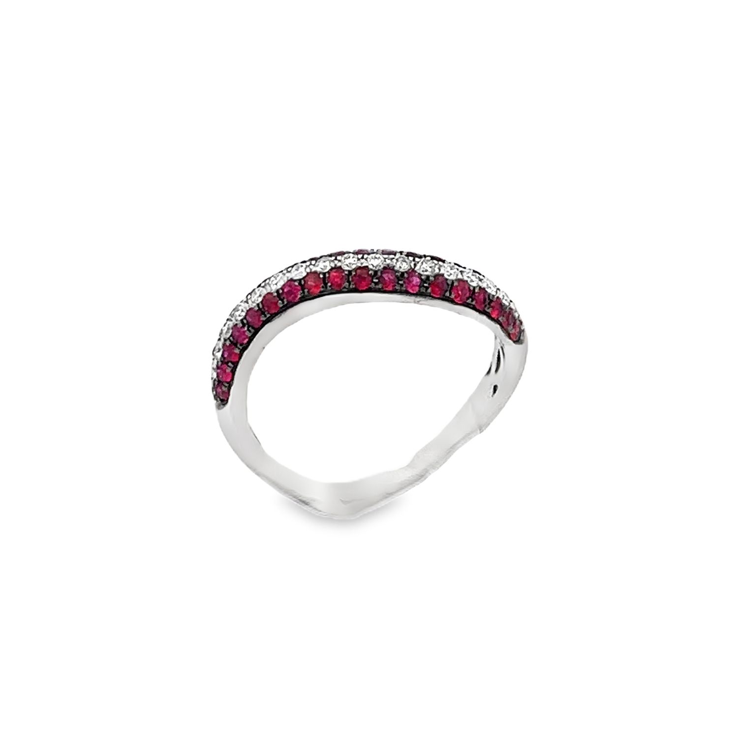 ANILLO ORO BLANCO RUBI DIAMANTES FINO 18K D.19 R.43