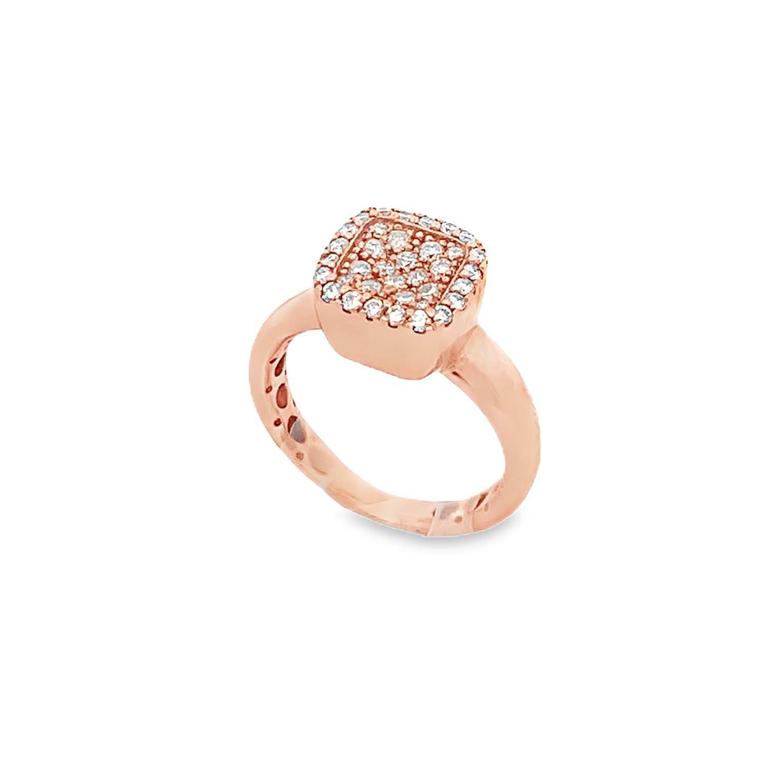 ANILLO ORO ROSA DIAMANTES CUADRADO PAVET 14K