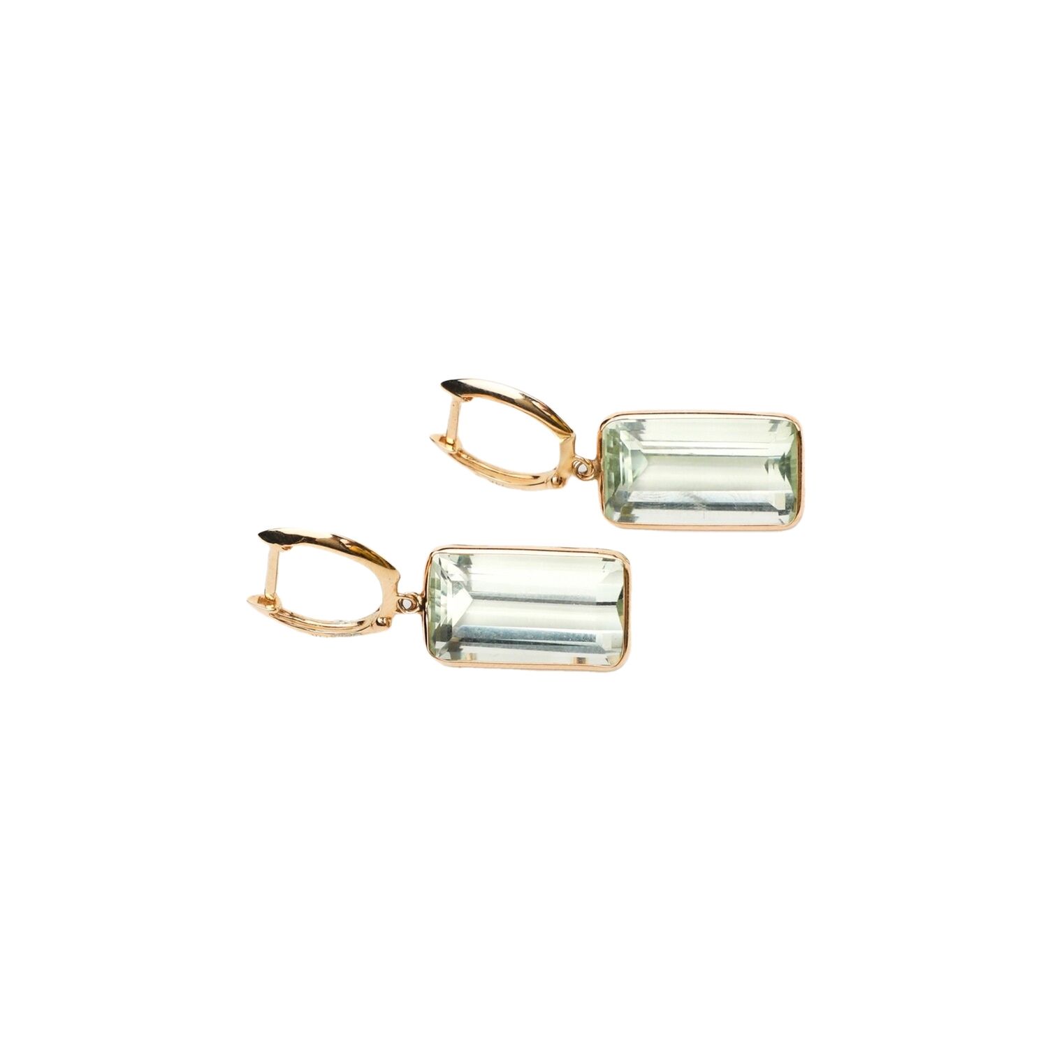 ARETES ORO AMARILLO AMATISTA VERDE RESCTANGUKAR 14K