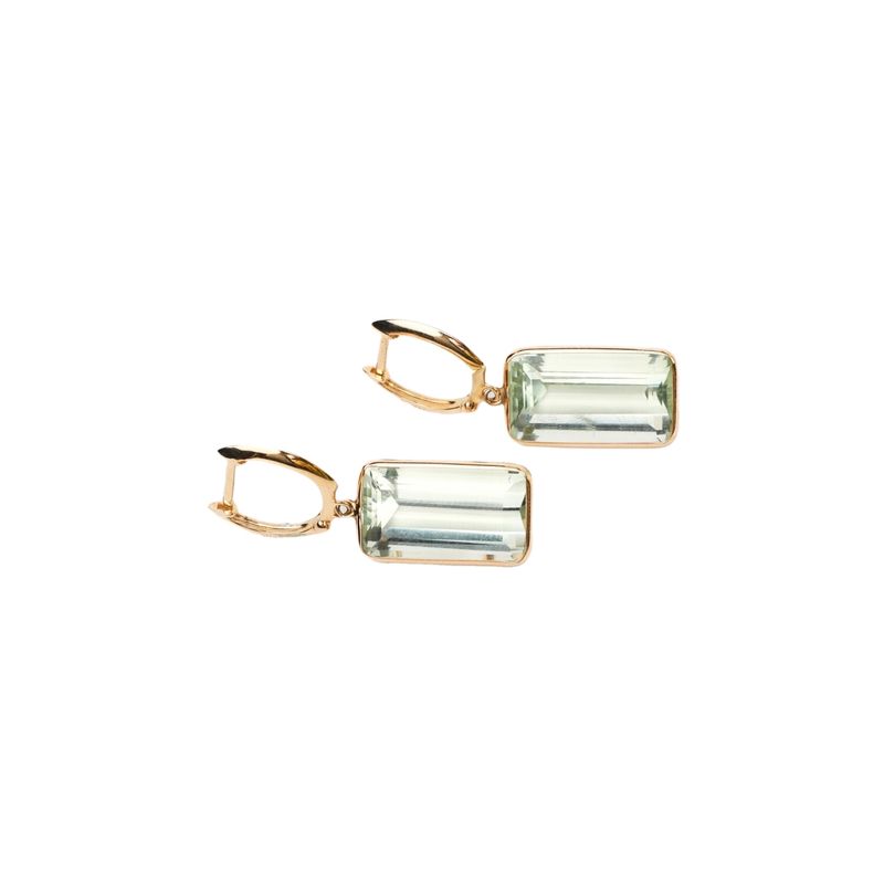 ARETES ORO AMARILLO AMATISTA VERDE RESCTANGUKAR 14K