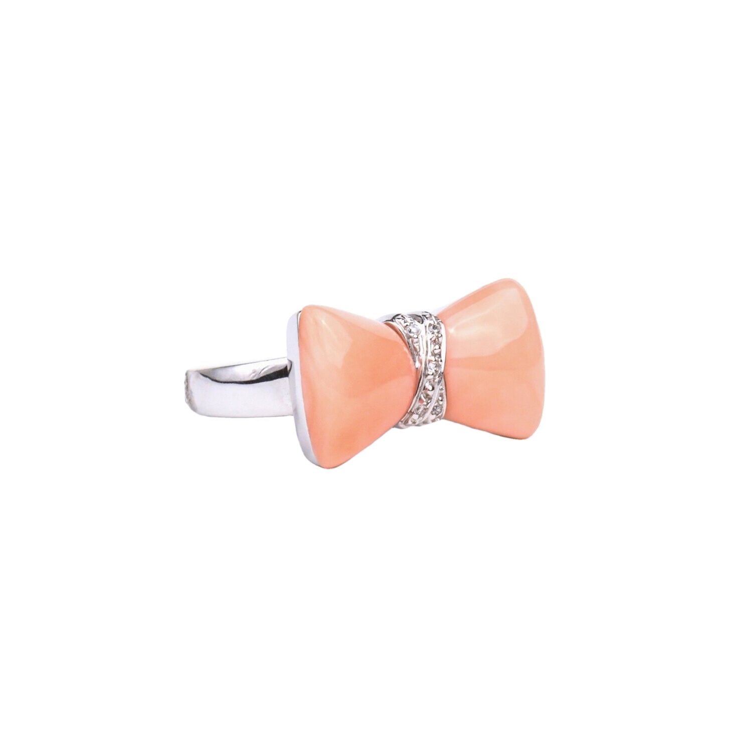 ANILLO ORO BLANCO 14K CORAL LAZO &amp; DIAMANTES