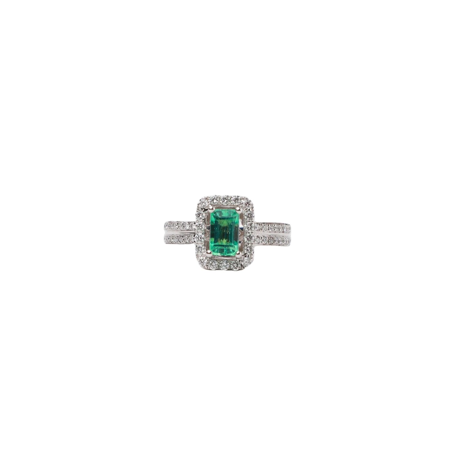 ANILLO ORO BLANCO ESMERALDA Y DIAMANTES 18K