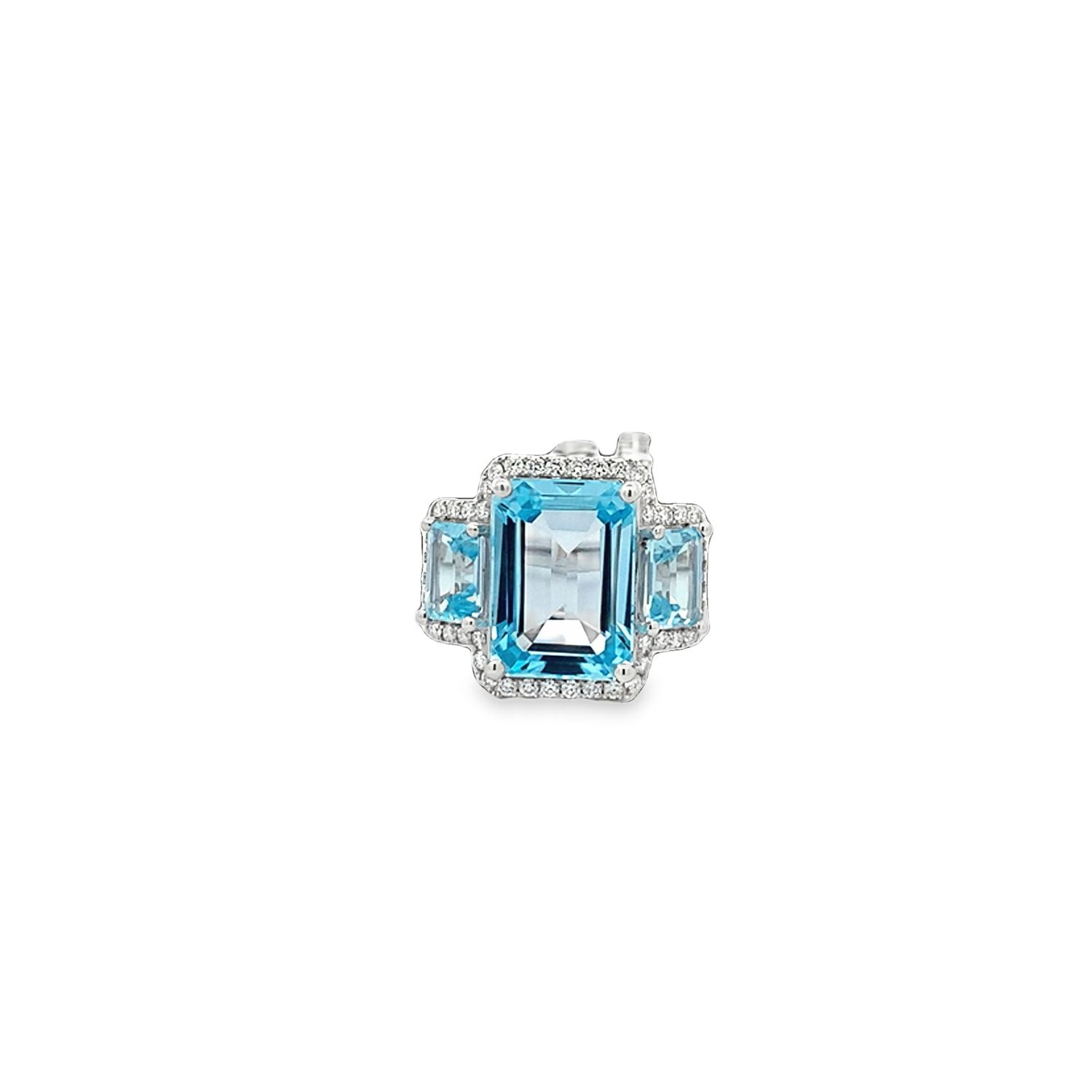 ANILLO BLANCO TOPA AZUL DIAMANTES PAVET DISE 14K BT11 D.49