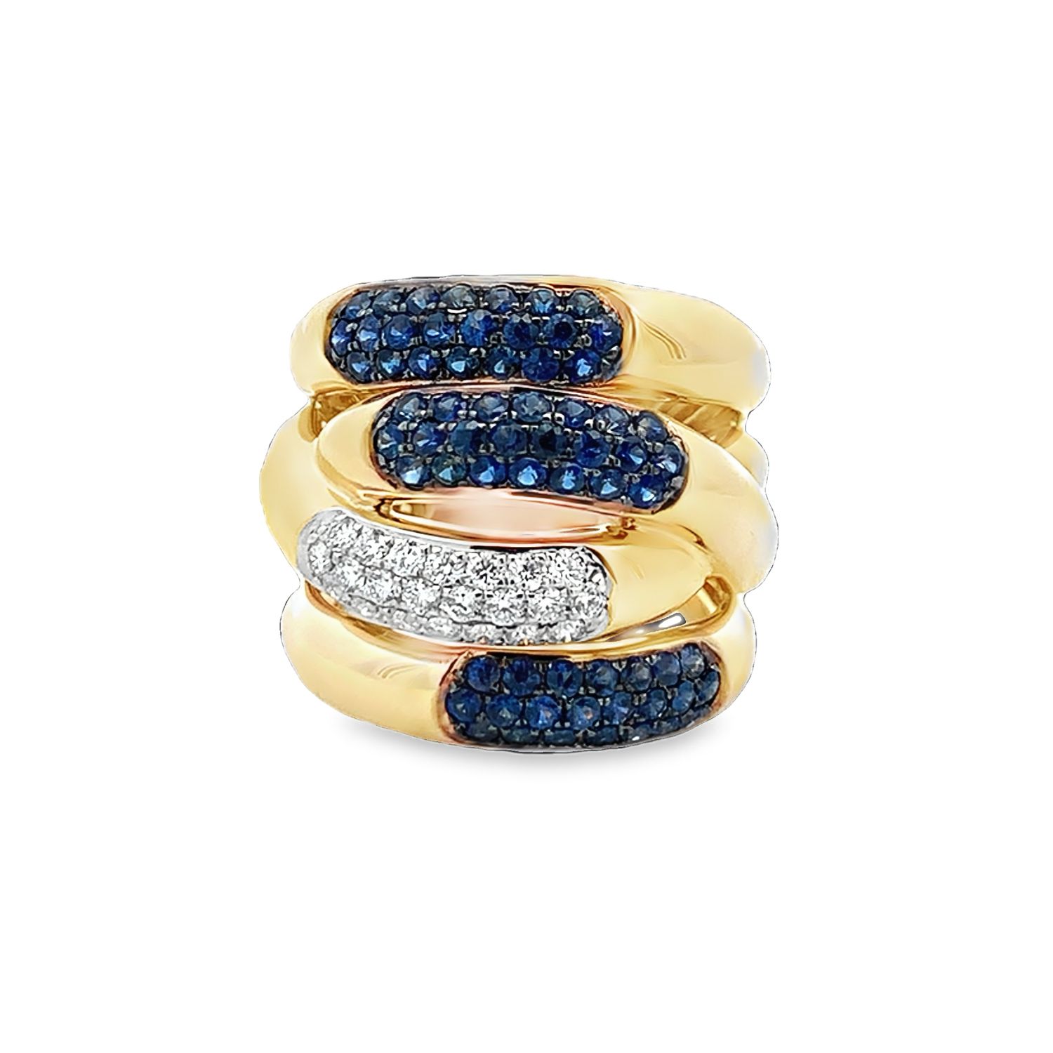 ANILLO ORO AMARILLO SAFIRO DIAMANTES ANCHO ENTRELAZADO 14K SA1.50