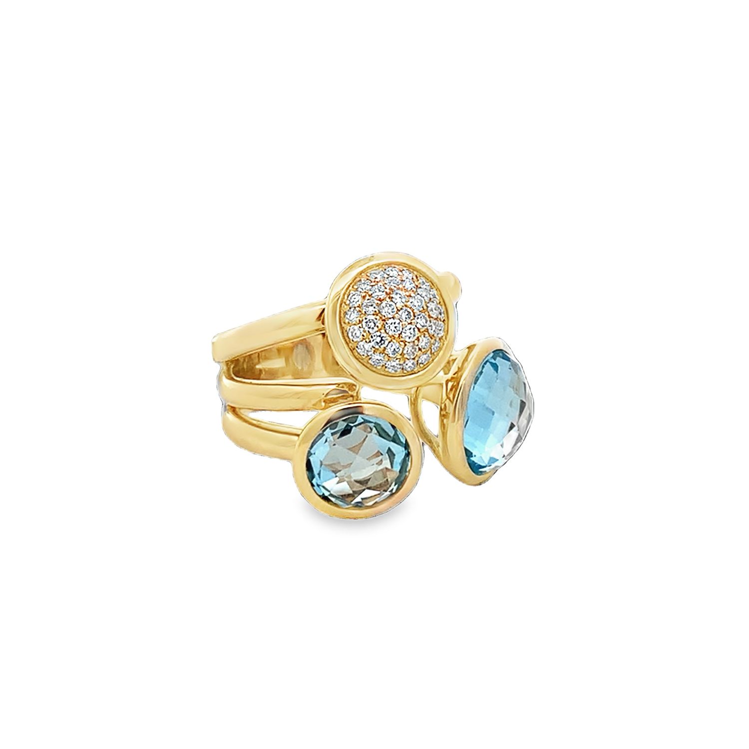 ANILLO ORO AMARILLO TOPA AZUL DIAMANTES 3 HILERA 14K BT7.10 D.31