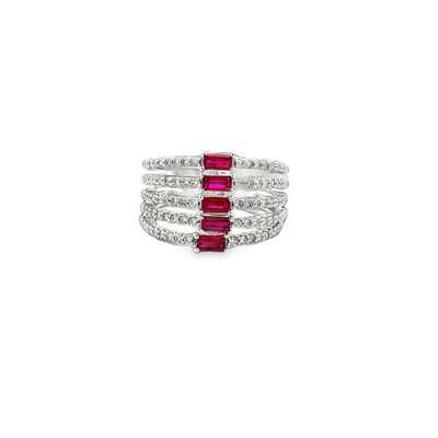 ANILLO BLANCO RUBI Y DIAMANTES 14K