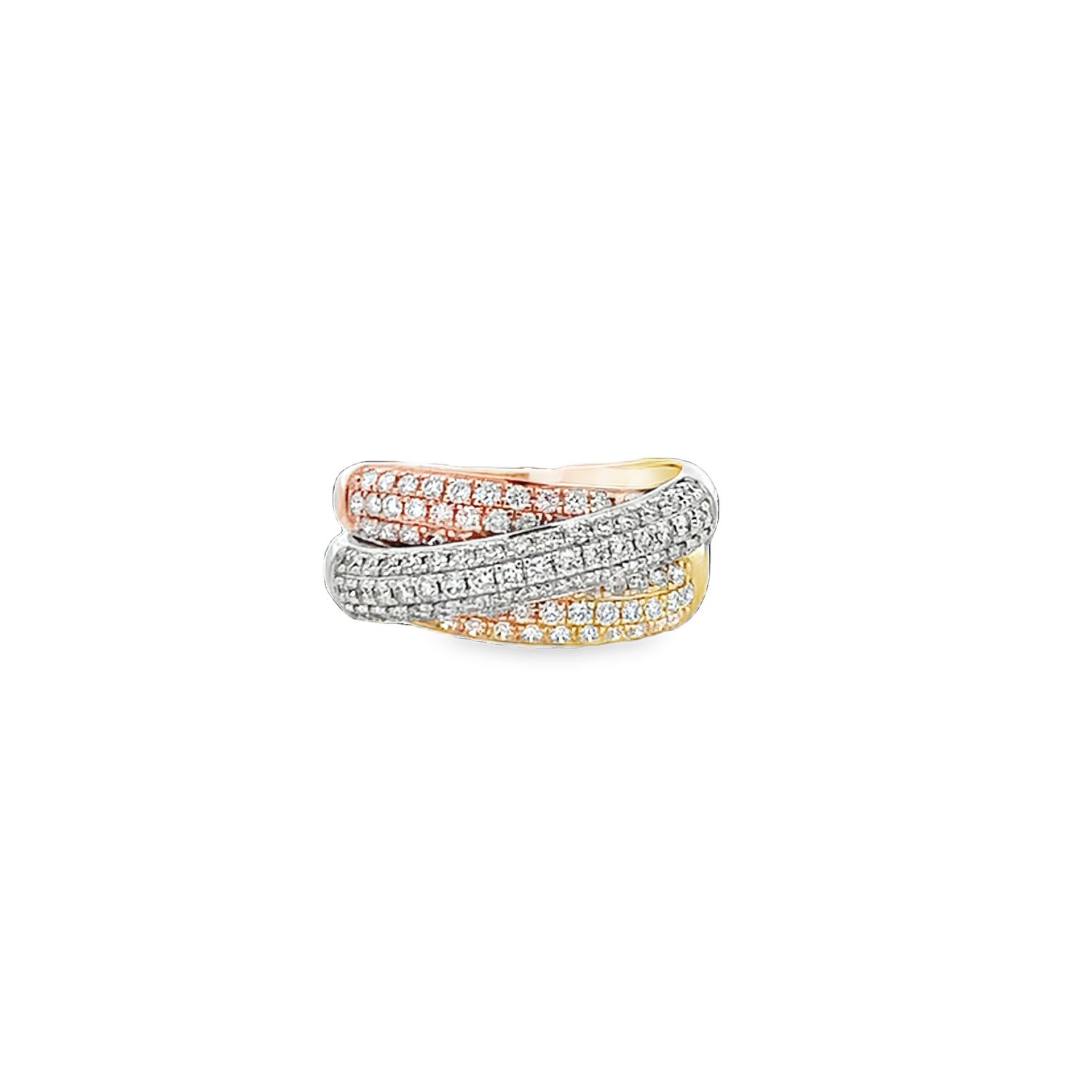 ANILLO ORO COMBINADO CRUZADO DIAMANTES 14K