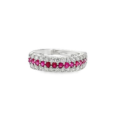 ANILLO BLANCO DIAMANTES PAVET SAFIRO RUBI PAVET 18K