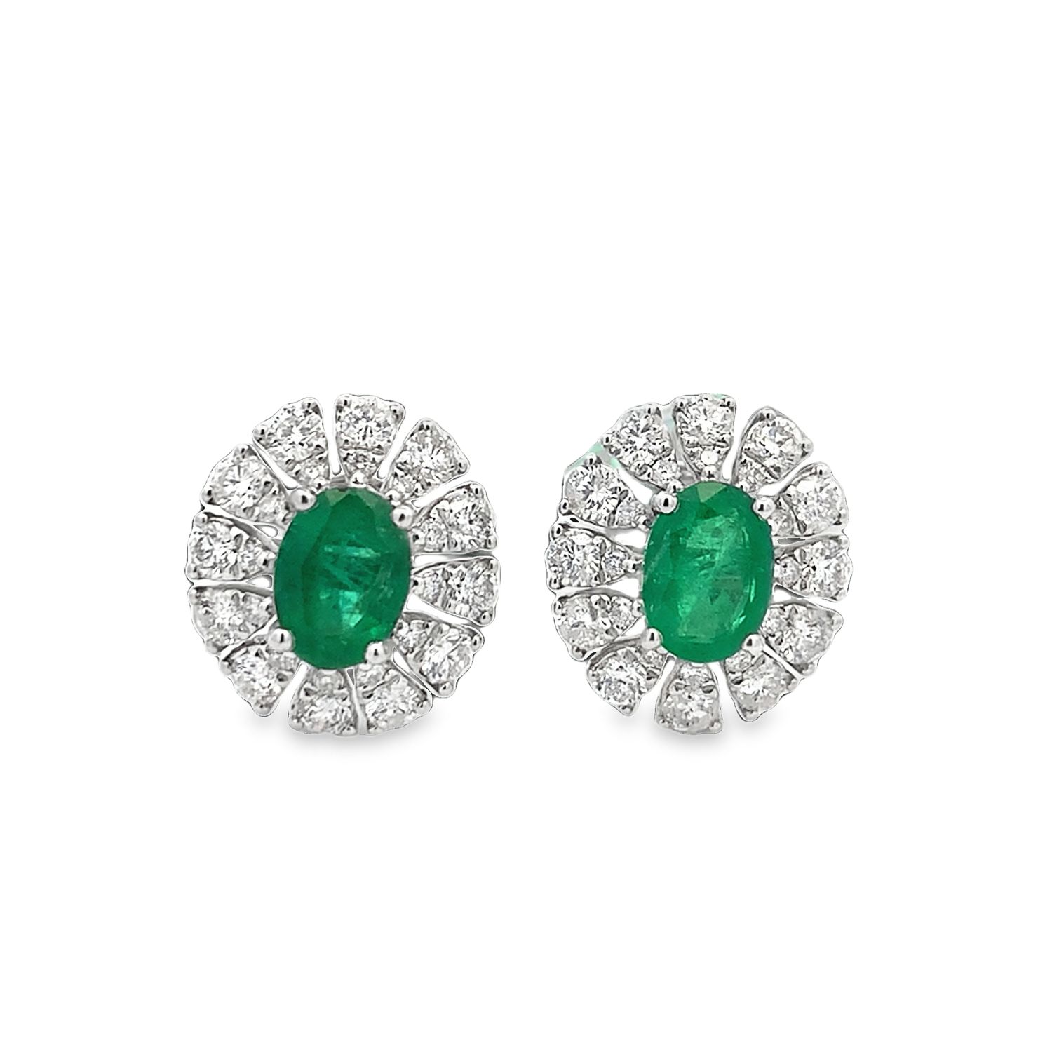 ARETES ORO BLANCO DORMILONA ESMERALDA Y DIAMANTES 18K