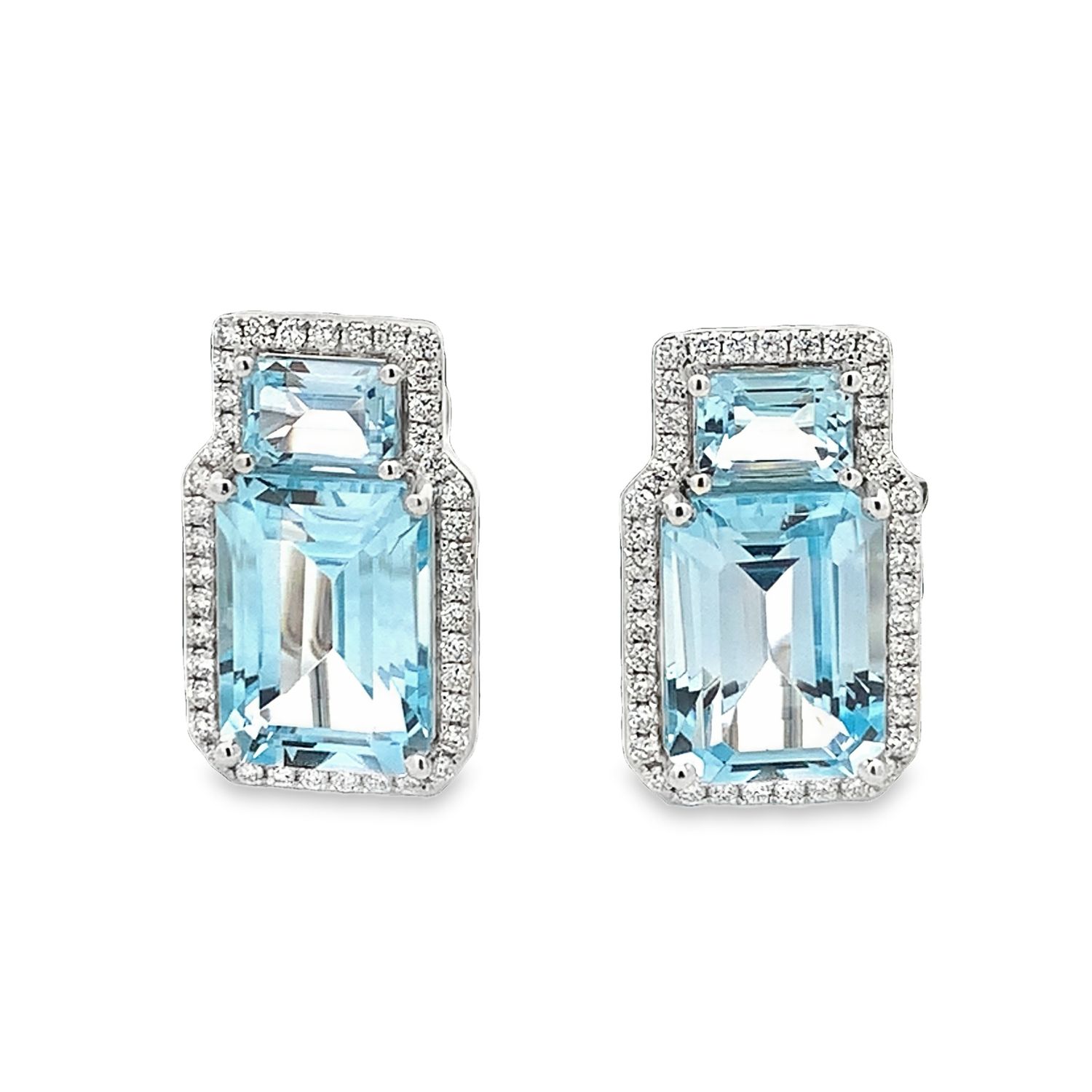ARETES ORO BLANCO TOPACIO AZUL DIAMANTES DISE BT20.50 D.88