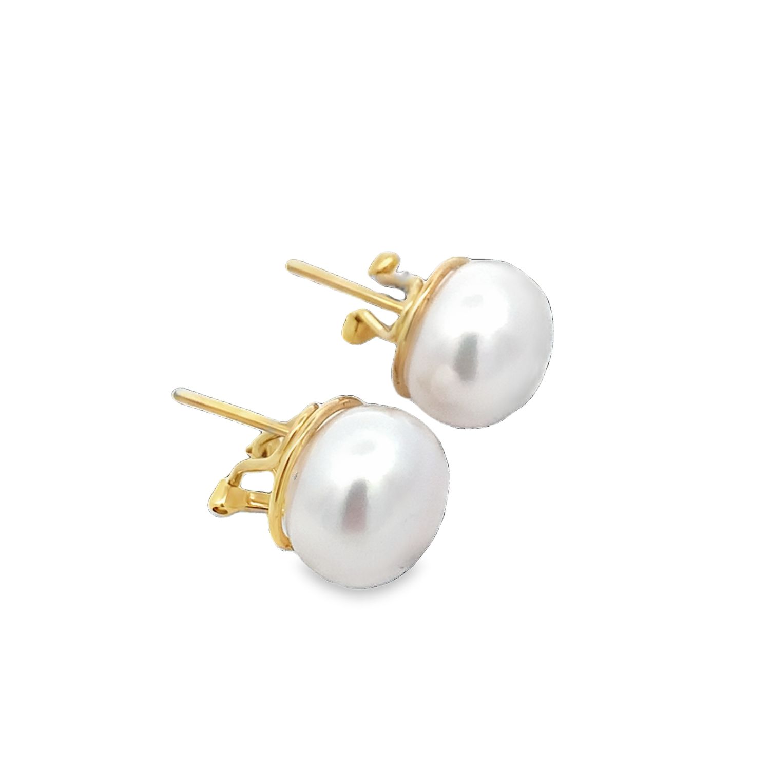 ARETES ORO AMARILLO PERLA CIERRE OMEGA 14K