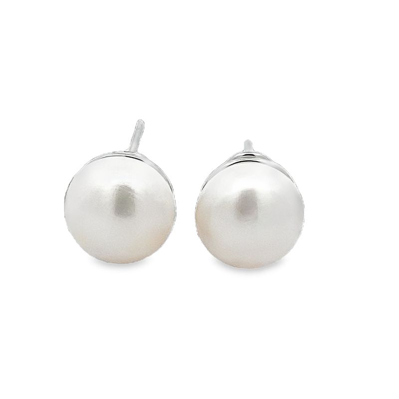 ARETES ORO BLANCO PERLA GRANDE CIERRE OMEGA 14K