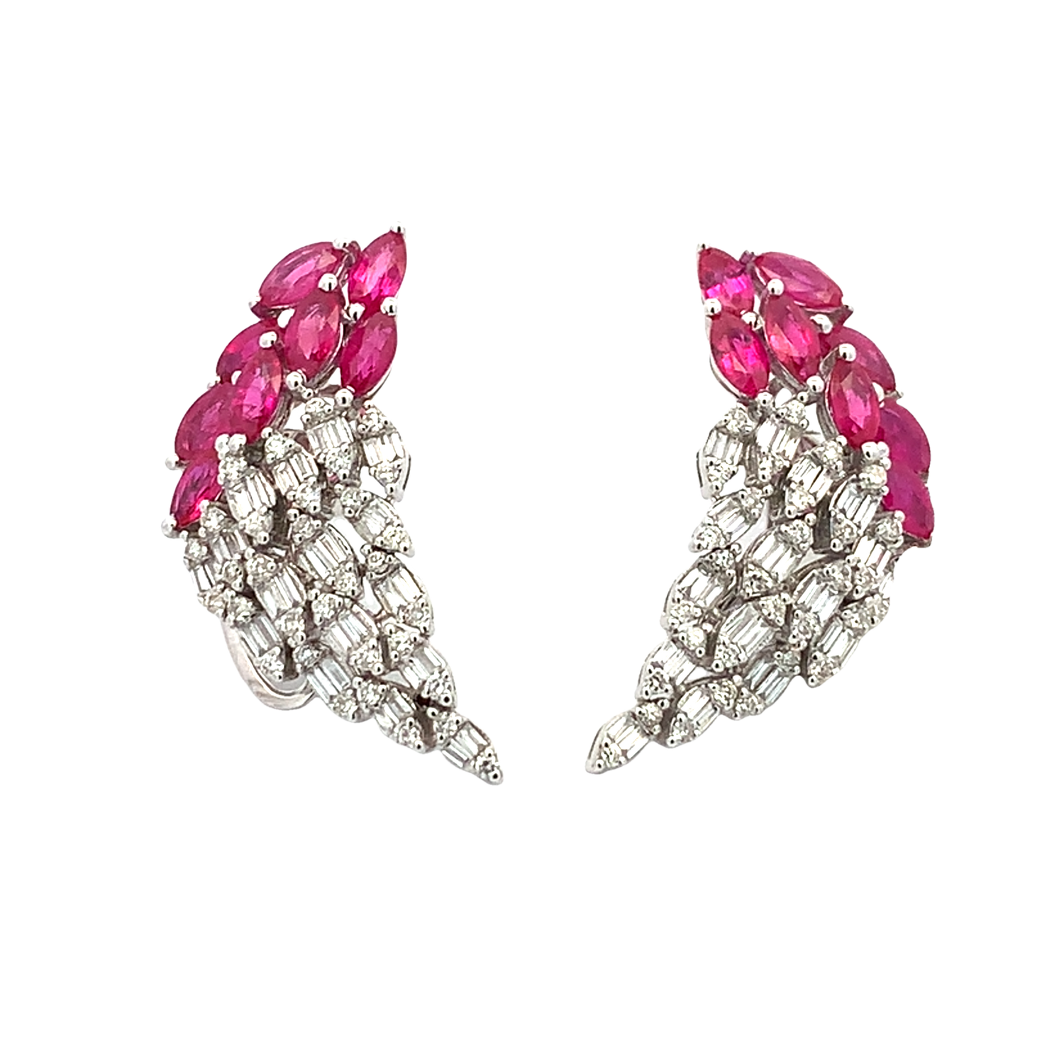 ARETES ORO BLANCO RUBI DIAMANTES MODERNO 18K D.46 R2.97