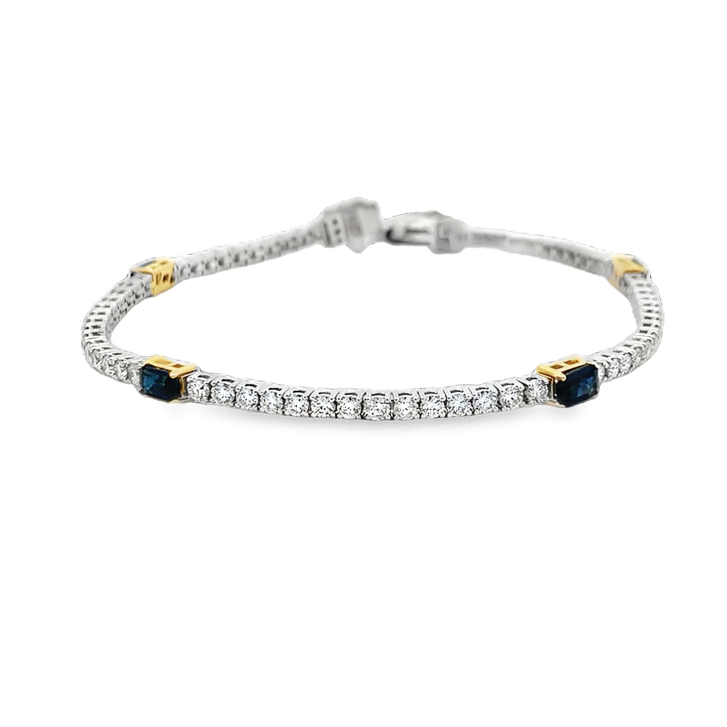 BRAZALETE ORO COMBINADO TENNIS ZAFIRO Y DTES 14K