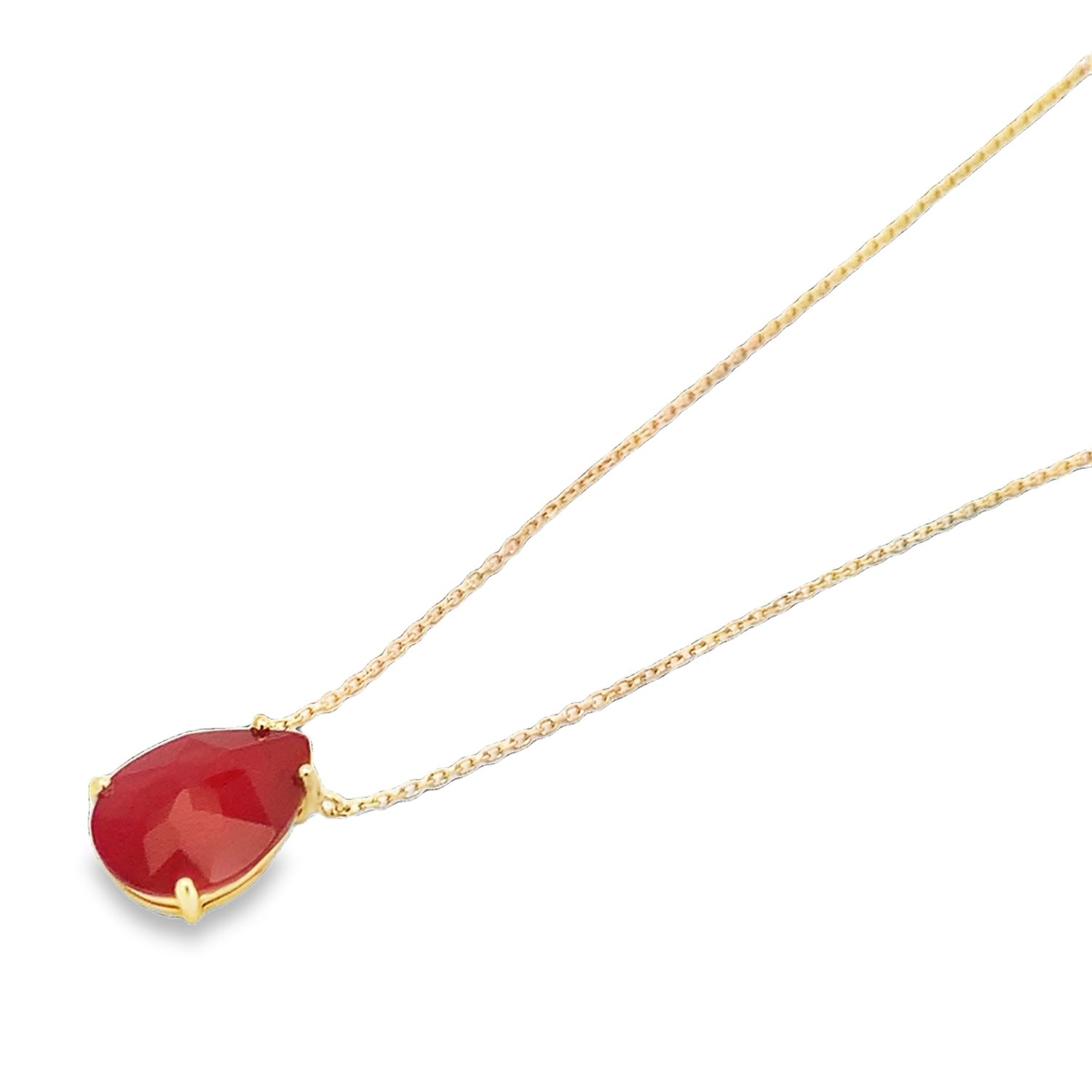 CADENA ORO AMARILLO CUARZO RUBI DISEÑO GOTA 14K