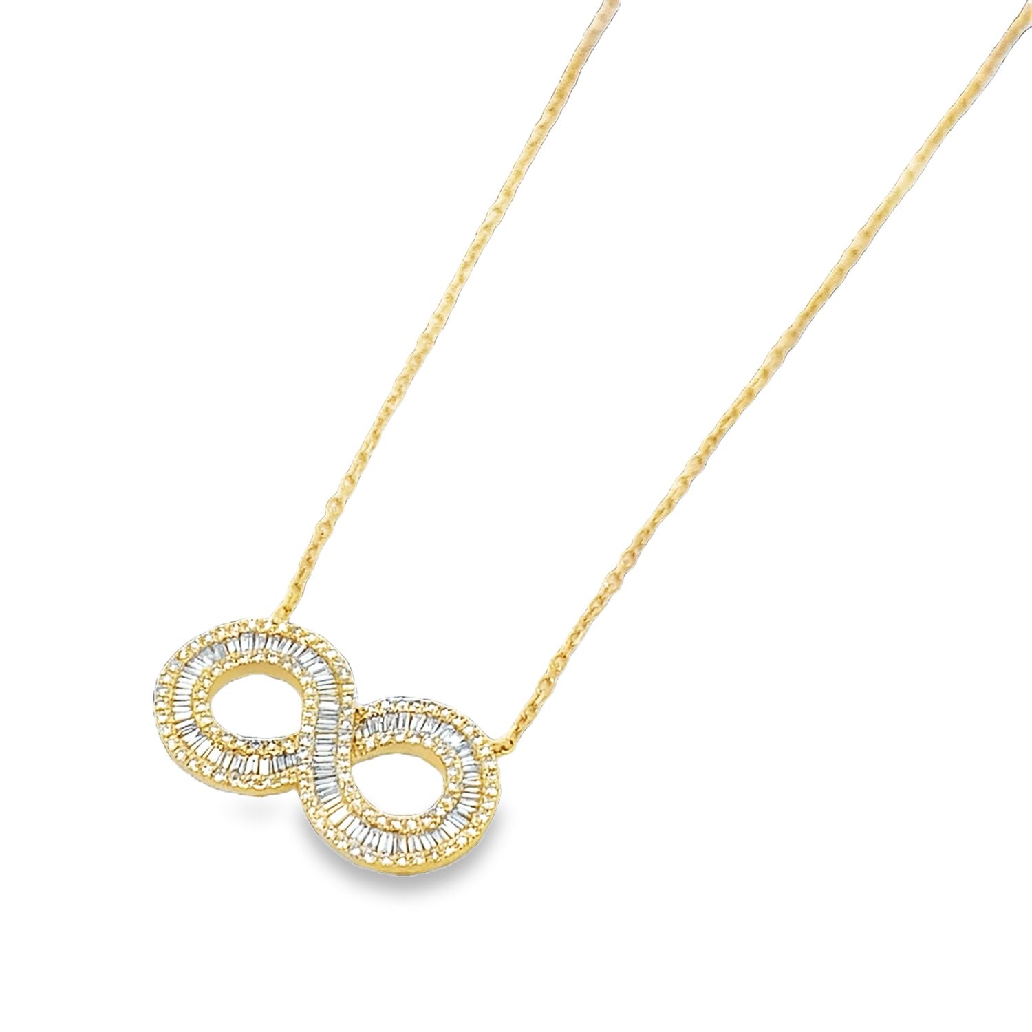 CADENA DIJE ORO AMARILLO DIAMANTES PAVET BAGUET INFINITO MED 14K