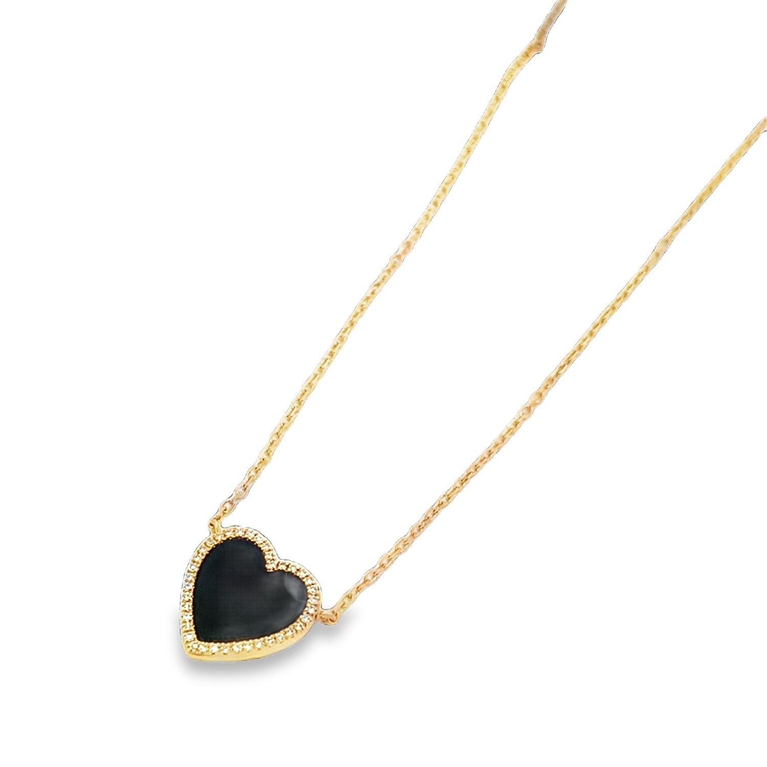 CADENA DIJE ORO AMARILLO CORAZON NEGRO/MADREPERLA DIAMANTES PEQ 14