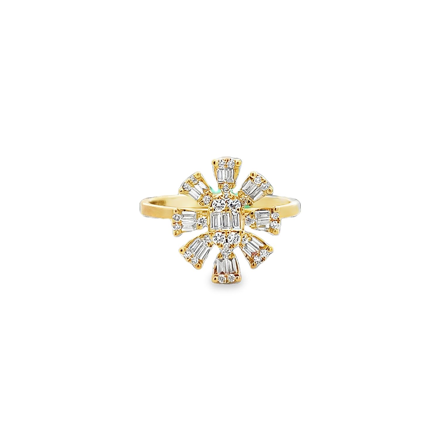 ANILLO ORO AMARILLO DIAMANTES PAVET BAGUER FLOR 18K
