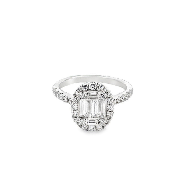 ANILLO ORO BLANCO DIAMANTES PAVET BAGUET COMPROMISO 18K