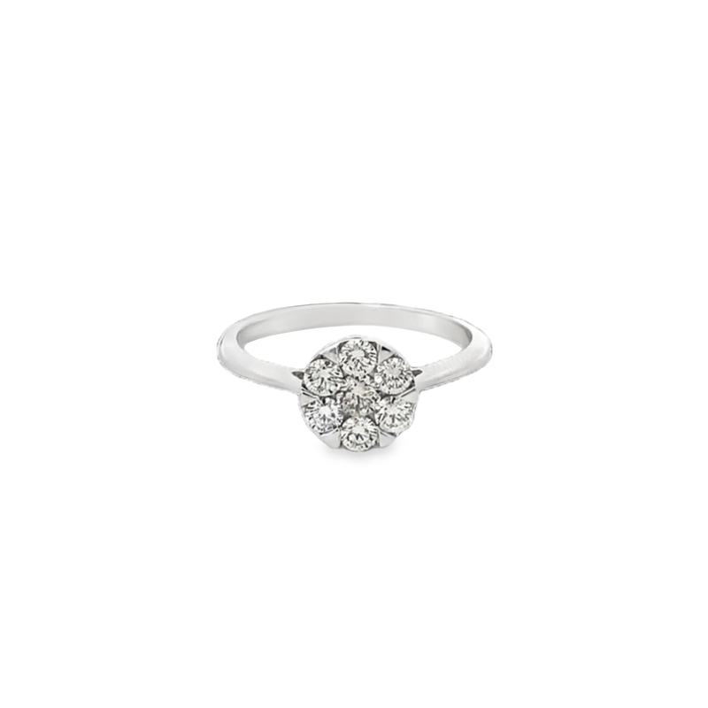 ANILLO ORO BLANCO DIAMANTES PAVET FLOR 18K D.49