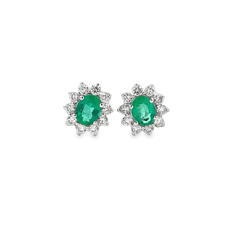 ARETES ORO BLANCO DORMILONA ESMERALDA DIAMANTES PEQ 18K D.36 E.68