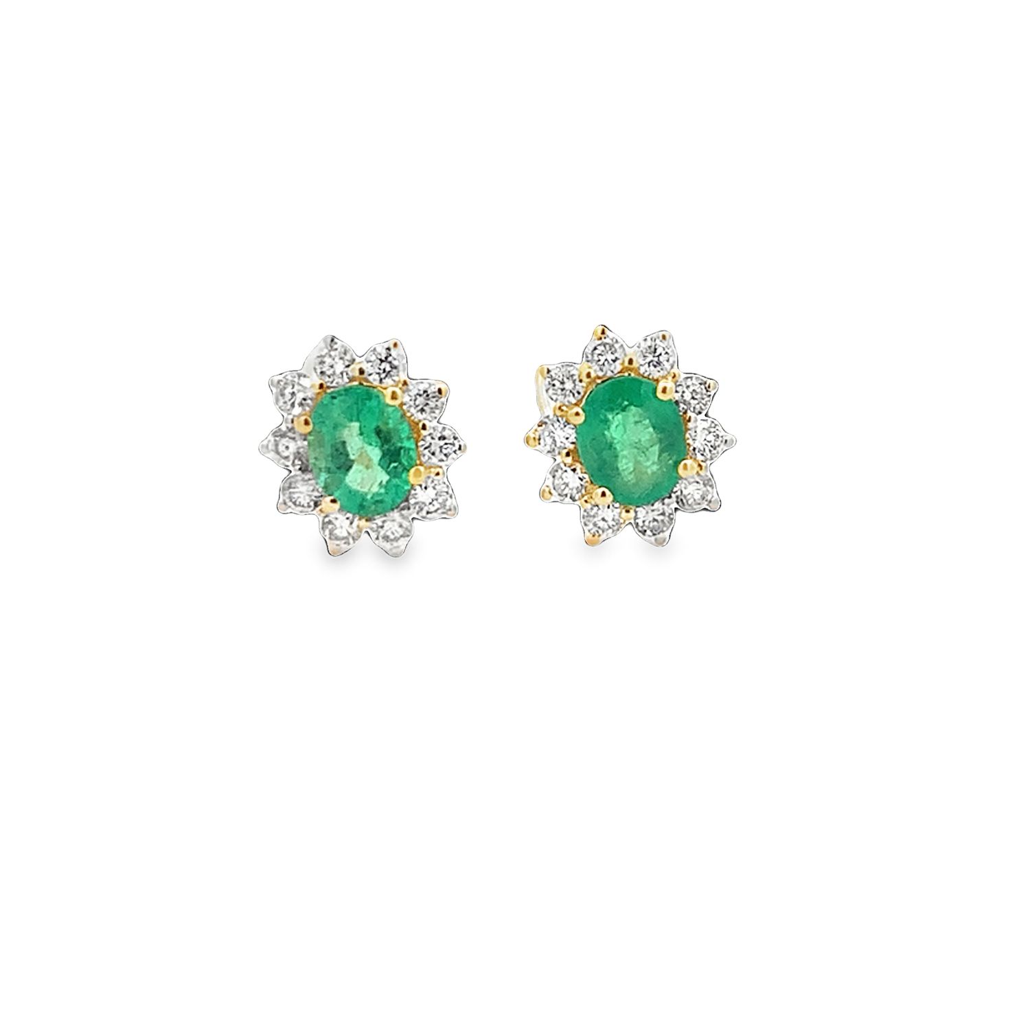 ARETES ORO AMARILLO DORMILONA ESMERALDA DIAMANTES 18K D.36 E.70