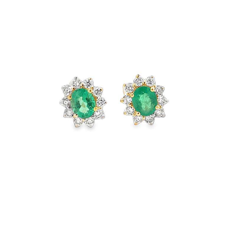 ARETES ORO AMARILLO DORMILONA ESMERALDA DIAMANTES 18K D.36 E.70