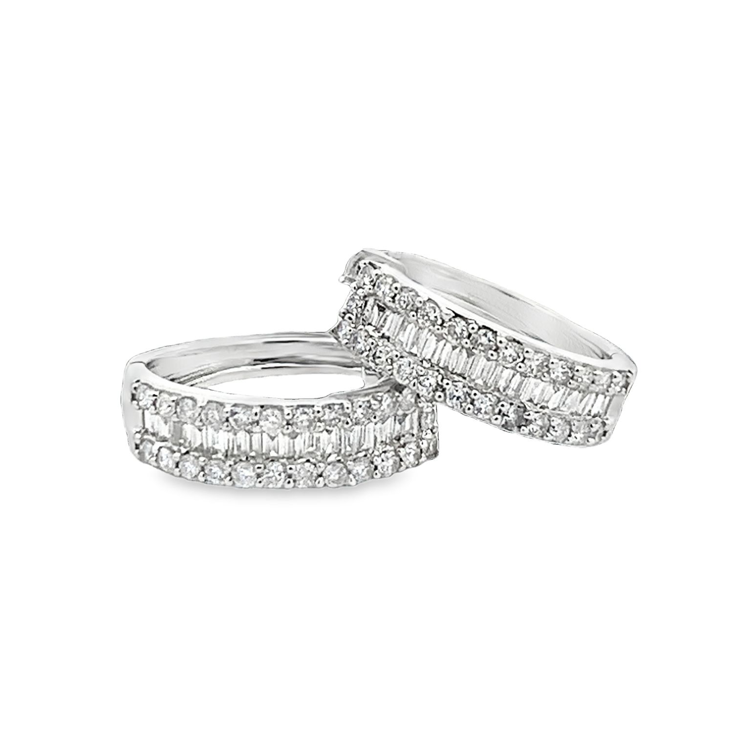 ARETES ORO BLANCO ARGOLLAS DIAMANTES PAVET BAGUET PEQUEÑO 18K