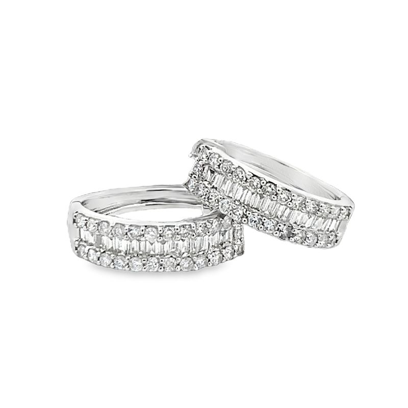 ARETES ORO BLANCO ARGOLLAS DIAMANTES PAVET BAGUET PEQUEÑO 18K