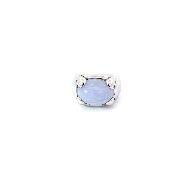 ANILLO ORO BLANCO CALCEDONIA 14K