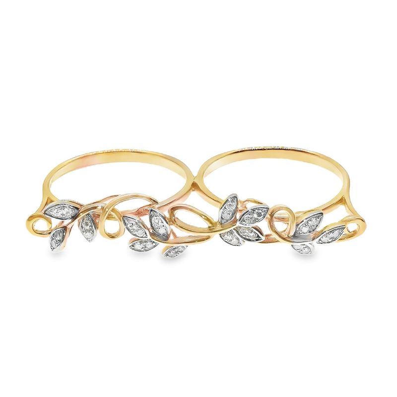ANILLO ORO ROSADO DOBLE DIAMANTES 14K