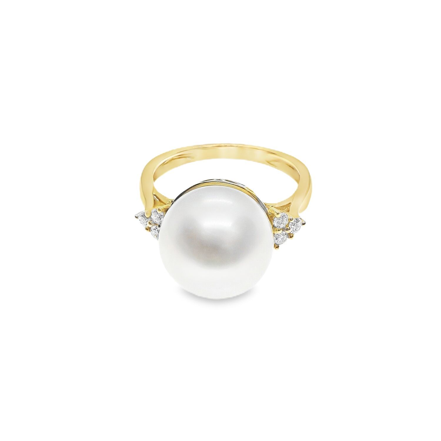 ANILLO ORO AMARILLO PERLA Y DIAMANTES 14K