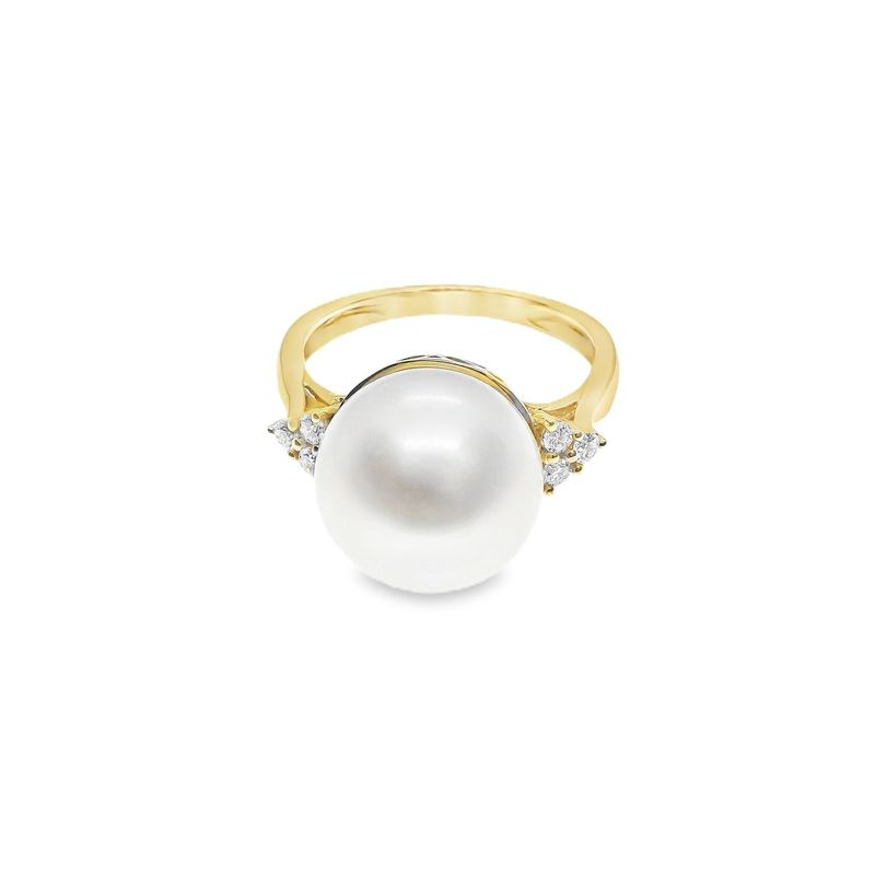 ANILLO ORO AMARILLO PERLA Y DIAMANTES 14K