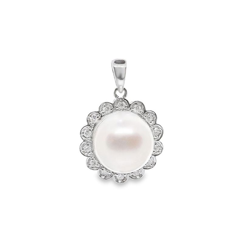 DIJE ORO BLANCO PERLAS Y DIAMANTES 14K
