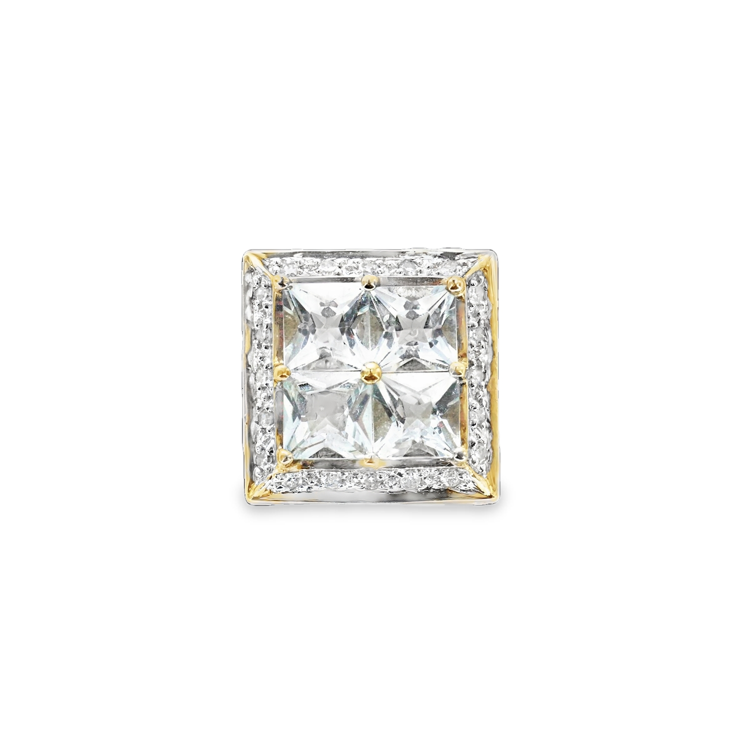 DIJE ORO AMARILLO 14K CUADRADO AGUAMARINA Y DIAMANTES