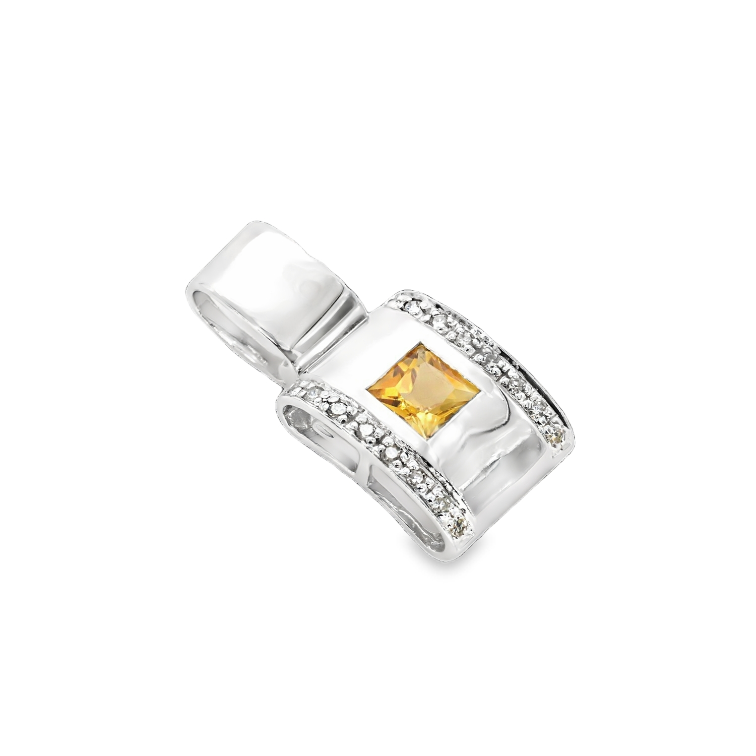 DIJE ORO BLANCO 18K TOPACIO AMARILLO &amp; DIAMANTES PAVET
