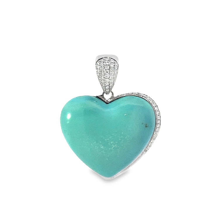 DIJE ORO BLANCO CORAZON DE TURQUESA Y DIAMANTES 18K
