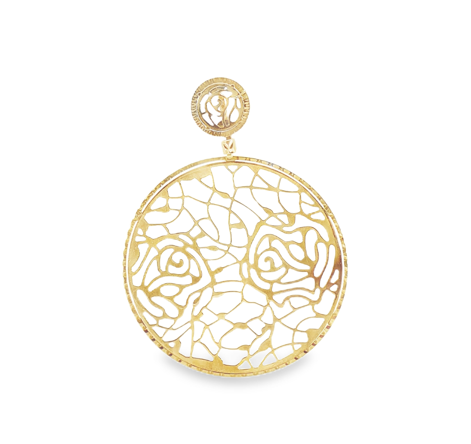 DIJE ORO AMARILLO REDONDO DISEÑO FLOR GRANDE 14K