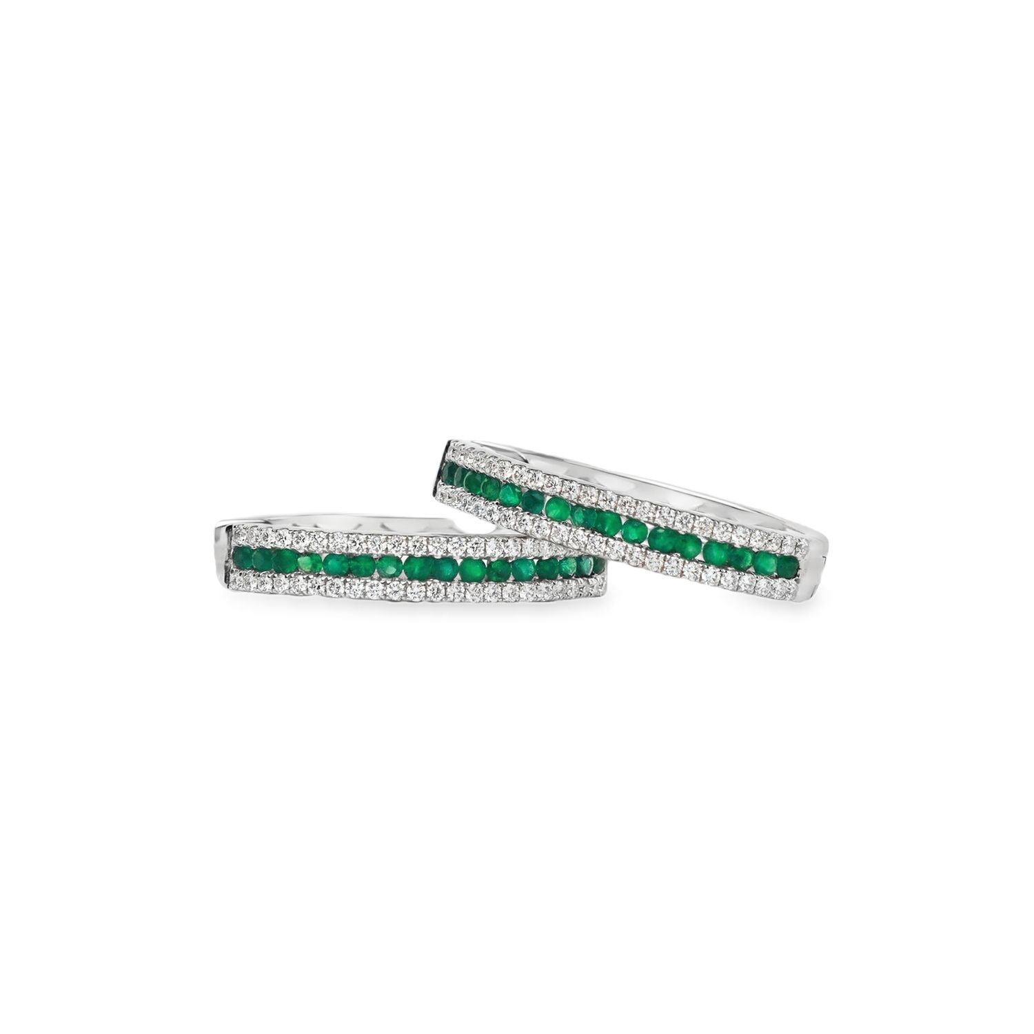 ARETES ORO BLANCO ARGOLLAS ESMERALDA 0.88 Y DIAMANTES 0.87CT 18K