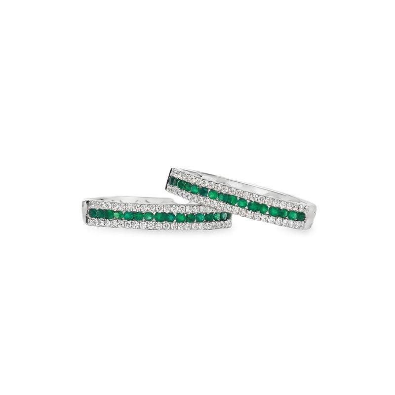 ARETES ORO BLANCO ARGOLLAS ESMERALDA 0.88 Y DIAMANTES 0.87CT 18K