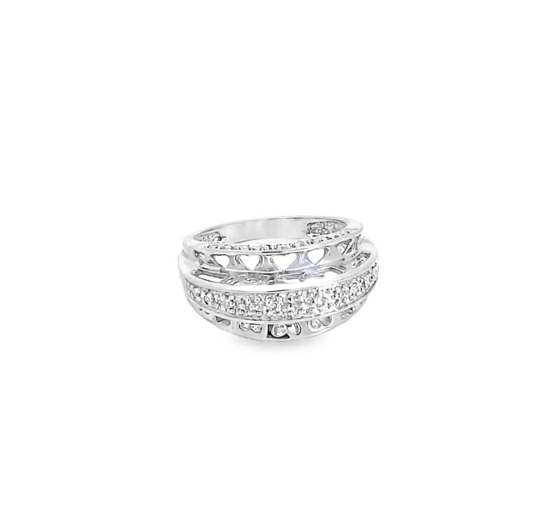 ANILLO ORO BLANCO DIAMANTES DIS CORAZON A LOS LADOS