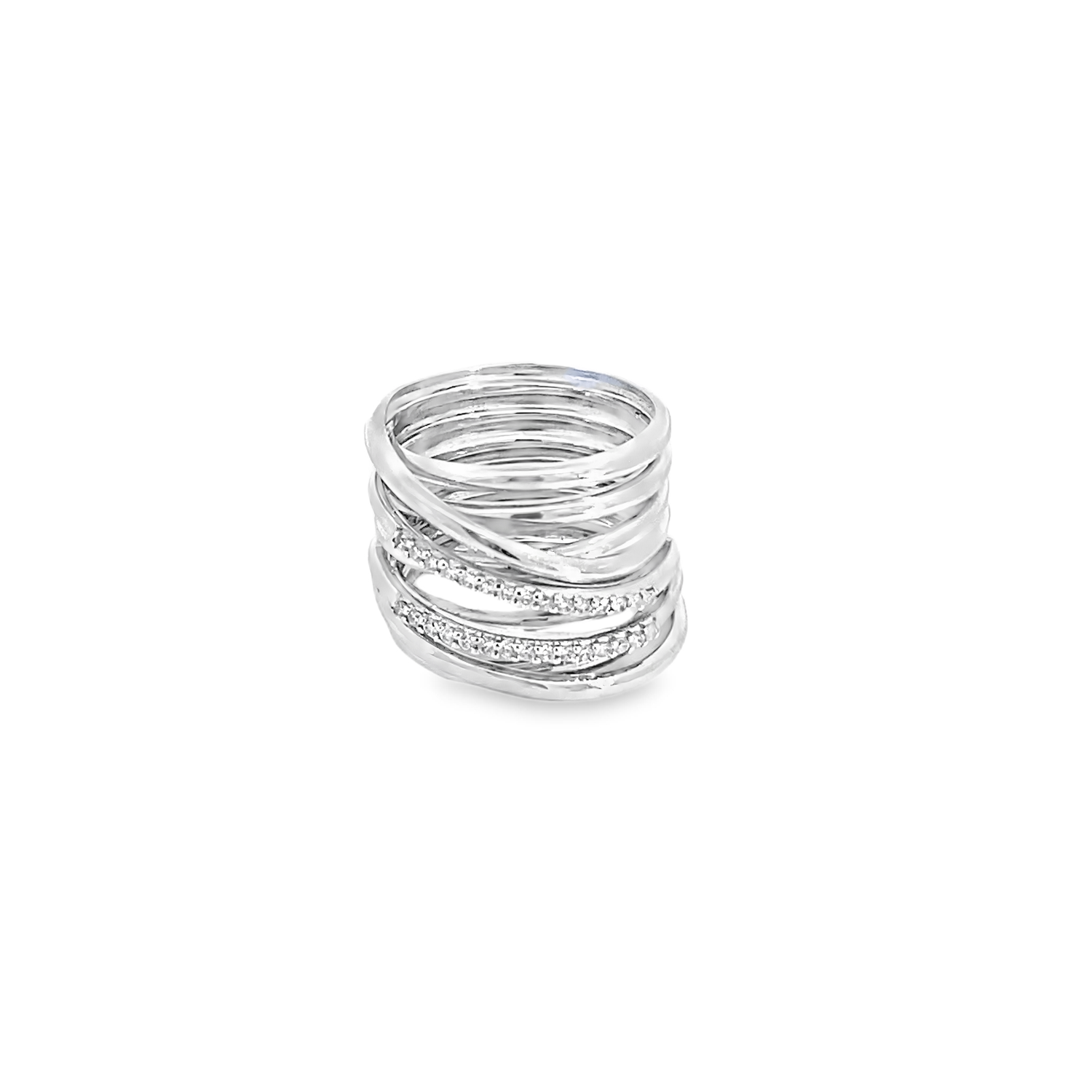 ANILLO ORO BLANCO LINEAS Y DTES LISAS 0.25CT 18K