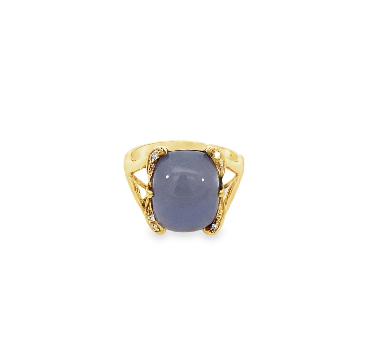 ANILLO ORO AMARILLO CALCEDONIA Y DIAMANTES 14K